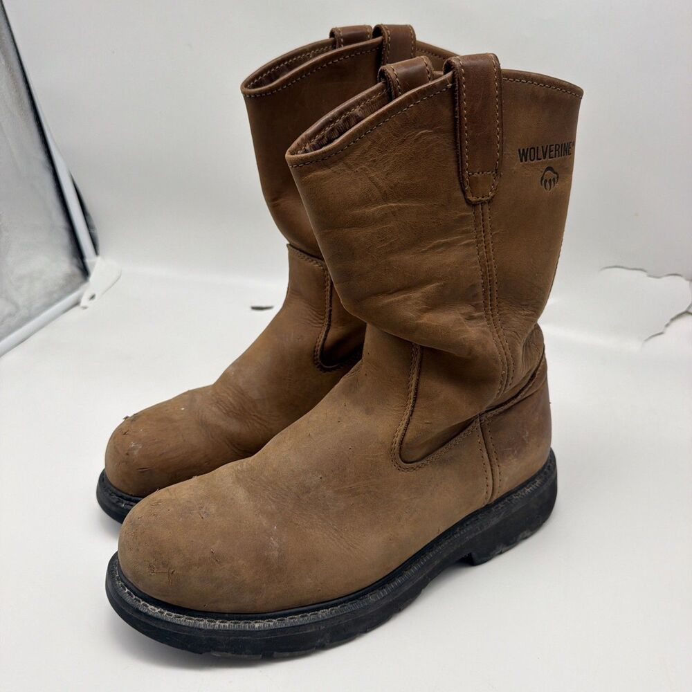 Wolverine W04707 Steel Toe Wellington Work Boots Brown Leather Men's 10EW